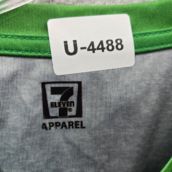 7 Eleven Men Shirt Small Black Green Striped Logo Short Sleeve V Neck Tee - Picture 2 of 10